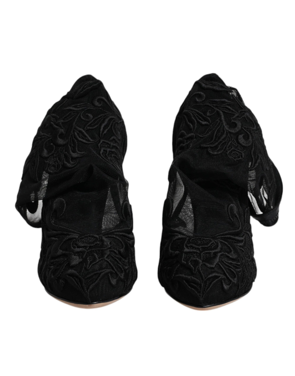 Step into the realm of elegance with Dolce & Gabbana's Black Tulle Stretch Heels, crafted from premium nylon, embodying luxury and sophistication for every occasion.