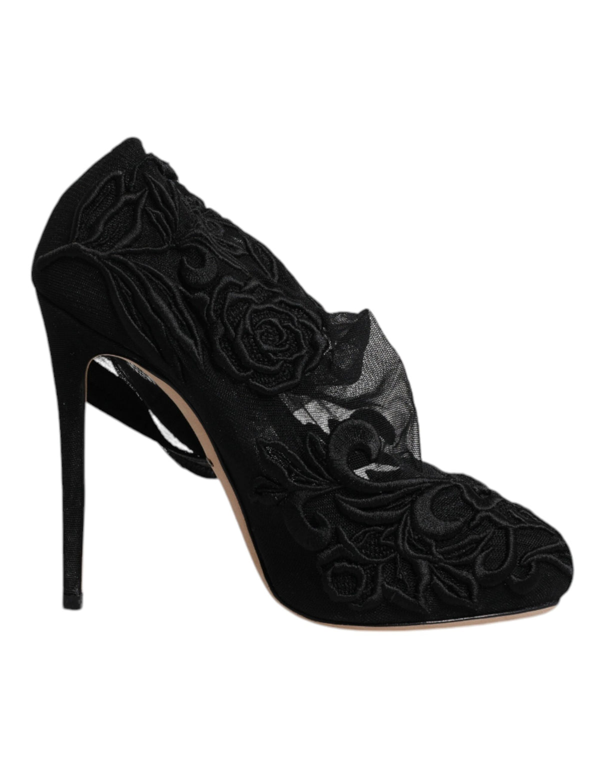 Indulge in the allure of Dolce & Gabbana's Black Tulle Stretch Heels, a testament to Italian craftsmanship, elevating your style with luxurious elegance for any occasion.