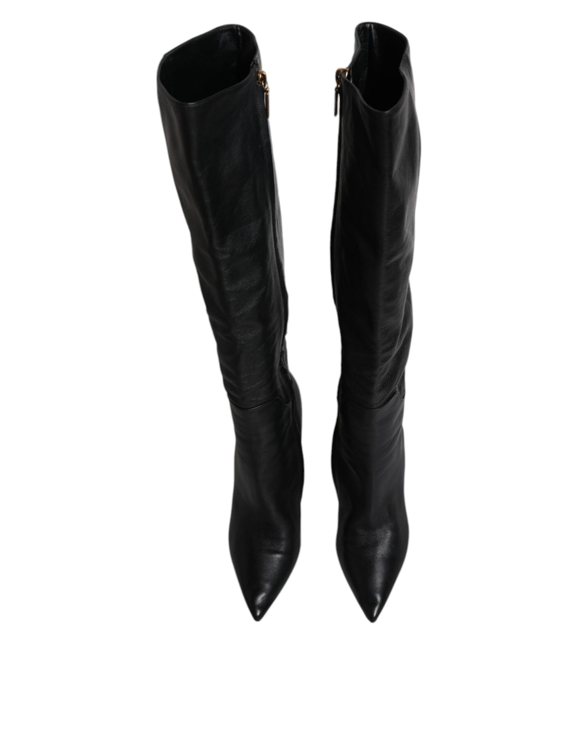 Elevate your elegance with Dolce & Gabbana's Black Leather Heels Knee High Boots, crafted in Italy for timeless allure and sophisticated artistry.