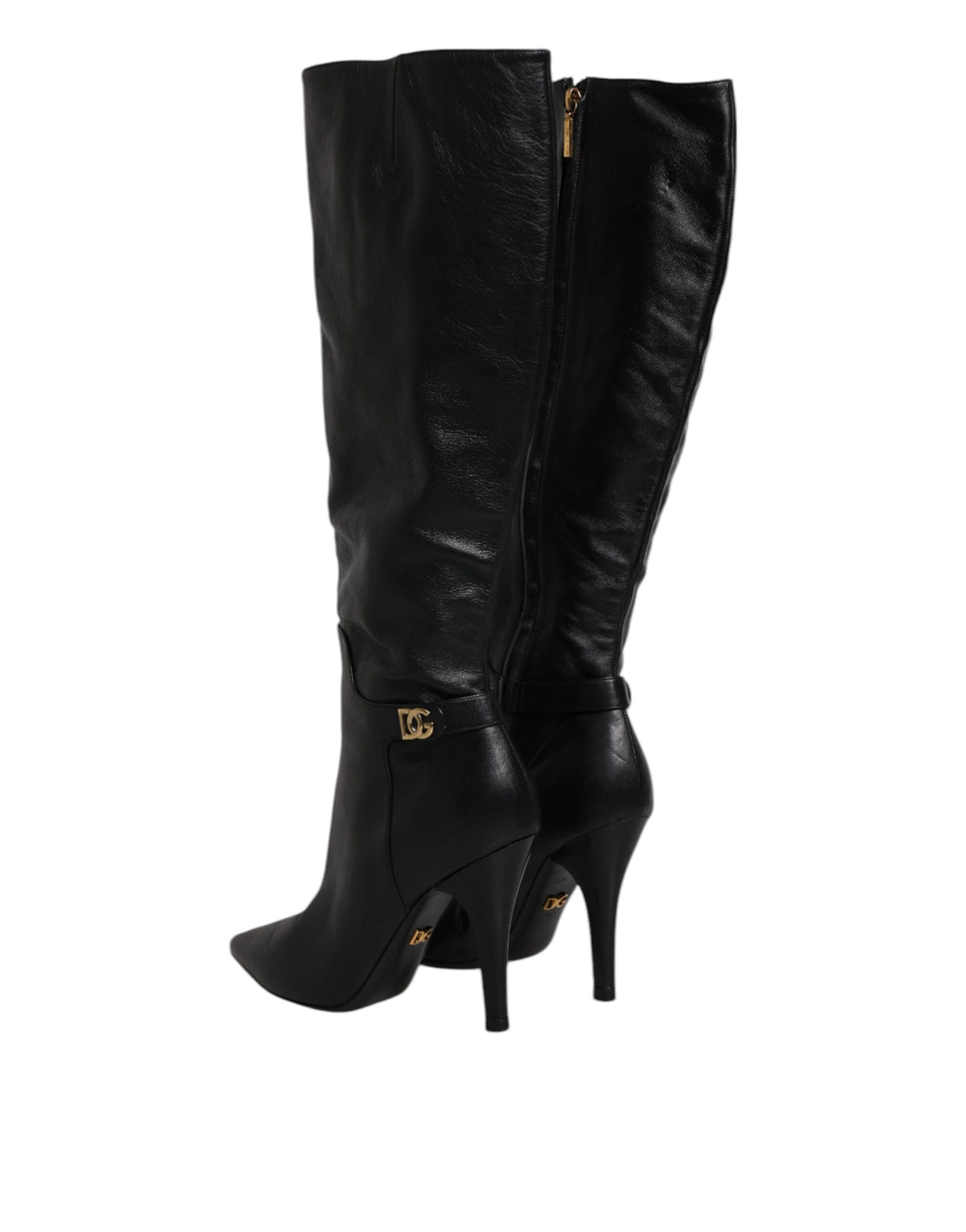 Indulge in the exquisite craftsmanship of Dolce & Gabbana's Black Leather Heels Knee High Boots, a timeless statement of luxury and elegance, perfect for any occasion.