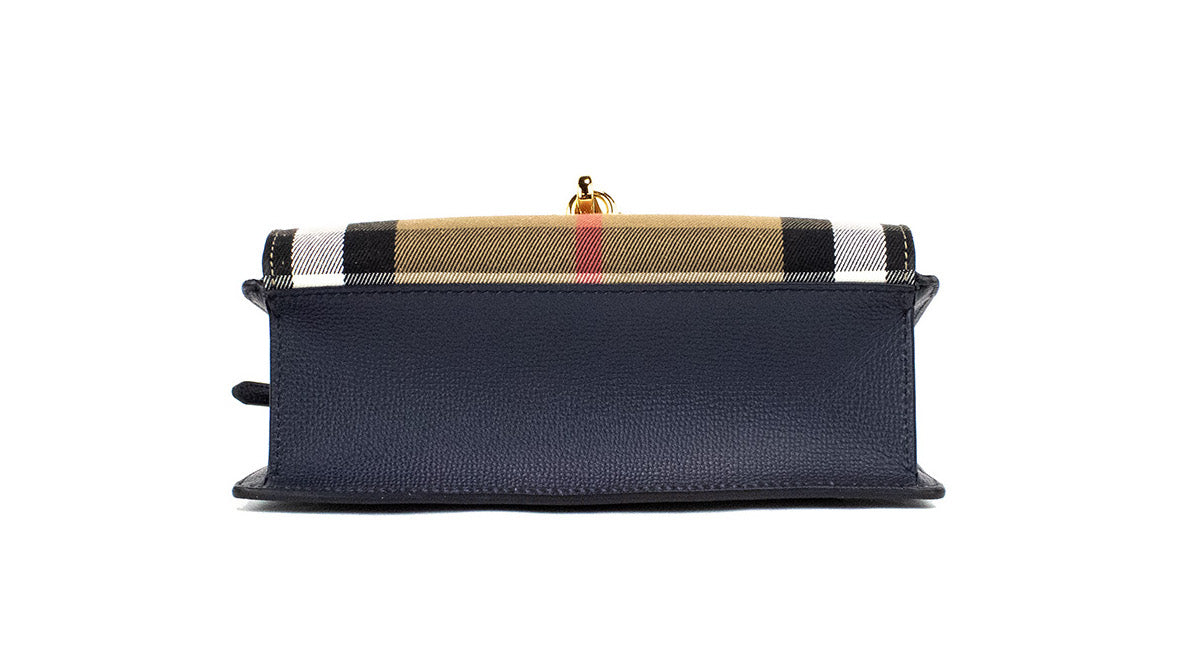 Burberry Macken Small Ink Blue House Check Derby Grain Leather Crossbody Bag - DEA STILOSA MILANO