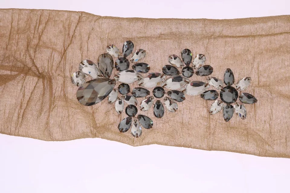 Indulge in the opulent allure of Dolce & Gabbana Gold Stretch Floral Clear Crystal Stocking Socks, where exquisite craftsmanship meets luxurious design for the discerning individual.