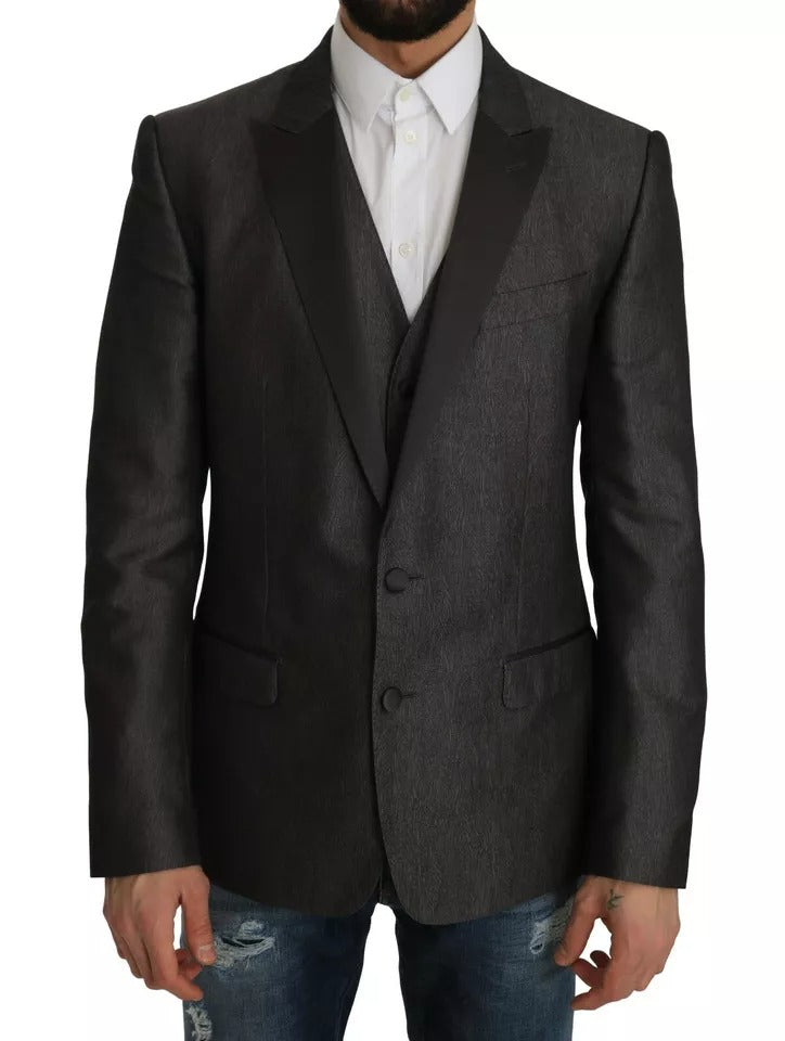 Indulge in the exquisite Dolce & Gabbana Gray MARTINI 2 Piece Vest Coat Blazer, a masterful blend of silk and wool, embodying timeless elegance and Italian artistry.