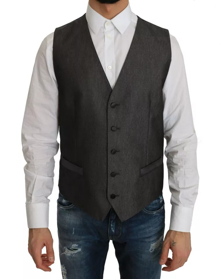 Elevate your wardrobe with the Dolce & Gabbana Gray MARTINI 2 Piece Vest Coat Blazer, a masterpiece of silk and wool, embodying timeless elegance and Italian artistry.