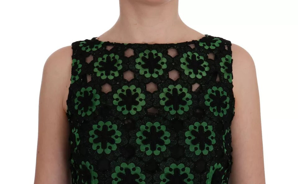 Elevate your wardrobe with the Dolce & Gabbana Green Floral Ricamo A-Line Shift Dress, a masterpiece of Italian craftsmanship in luxurious silk and cotton, perfect for unforgettable moments.