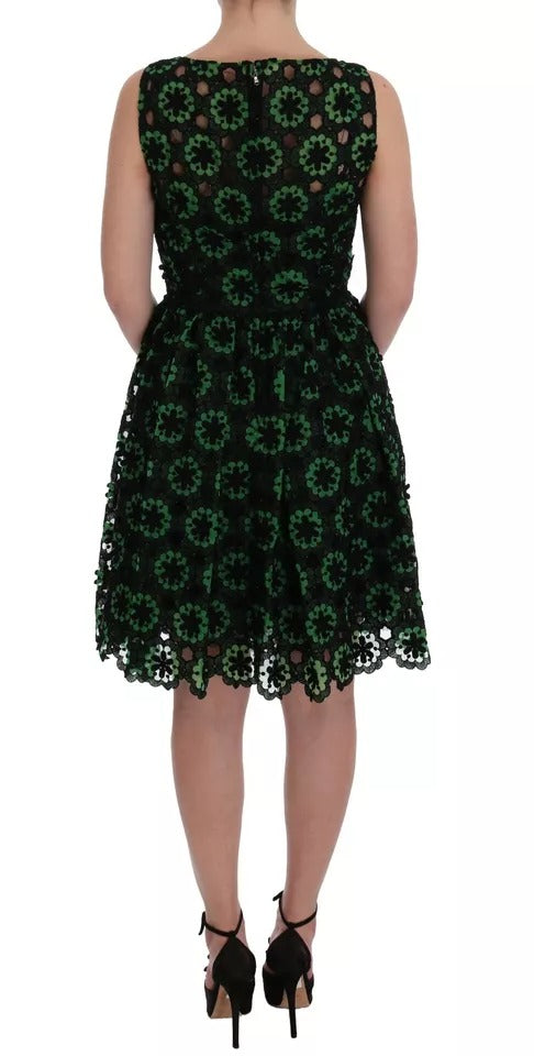 Discover the Dolce & Gabbana Green Floral Ricamo A-Line Shift Dress, a masterpiece of Italian craftsmanship in luxurious silk and cotton, perfect for any enchanting occasion.