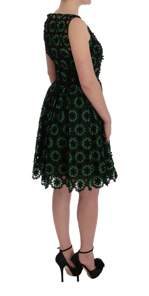 Experience the exquisite Dolce & Gabbana Green Floral Ricamo A-Line Shift Dress, where luxurious silk and cotton blend in timeless elegance, perfect for enchanting occasions.