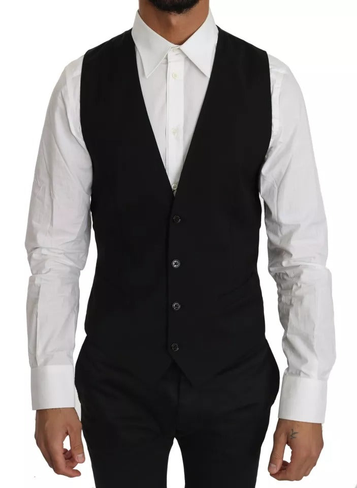 Discover the Dolce & Gabbana Black Wool Logo Waistcoat Vest, a timeless piece of refined luxury crafted from premium wool, perfect for sophisticated occasions.