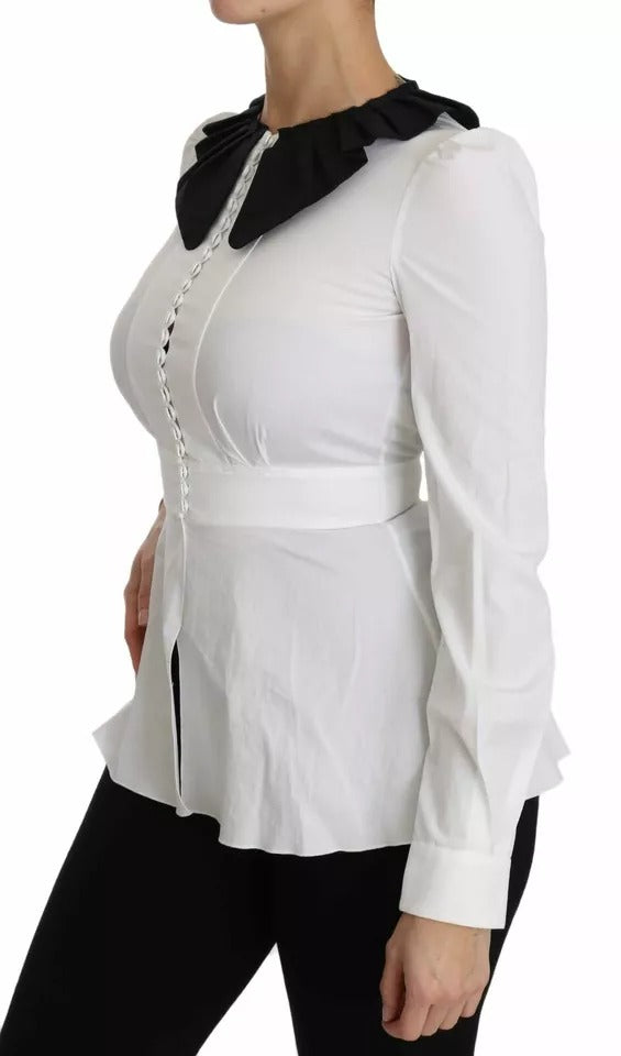 Discover the exquisite Dolce & Gabbana Black White Decorative Buttons Blouse, a testament to Italian craftsmanship and timeless elegance, perfect for the discerning individual.