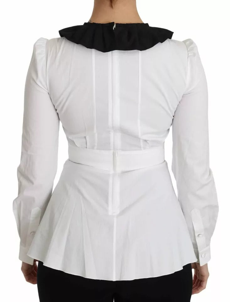 Elevate your wardrobe with the Dolce & Gabbana Black White Decorative Buttons Blouse, a masterpiece of Italian craftsmanship in luxurious cotton and elastane, embodying timeless elegance.