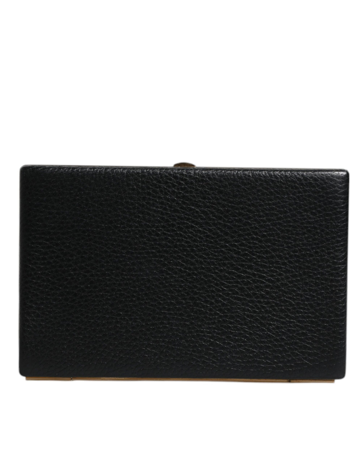 Indulge in the exquisite Dolce & Gabbana Black Leather Gold Frame Clutch, a symbol of luxury and sophistication, crafted from premium goat leather for timeless elegance.