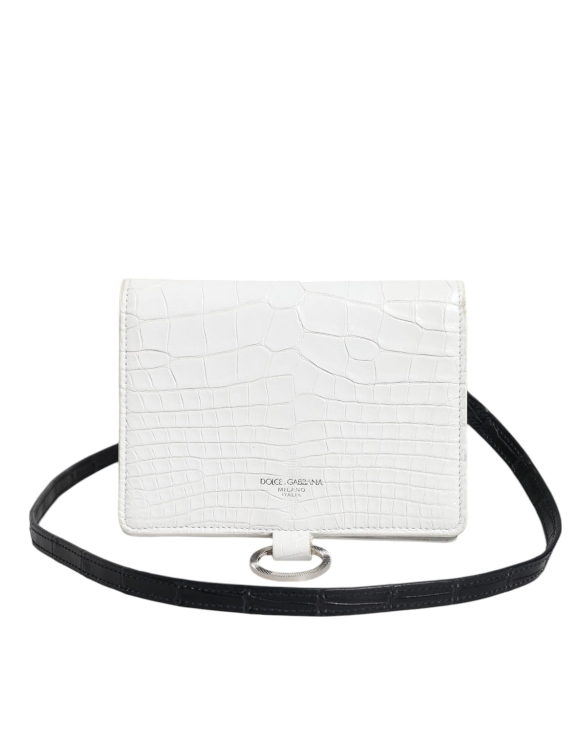 Discover the exquisite Dolce & Gabbana White Blue Leather Bifold Crossbody Sling Wallet, a masterpiece of Italian craftsmanship in luxurious calf leather, perfect for the discerning individual.