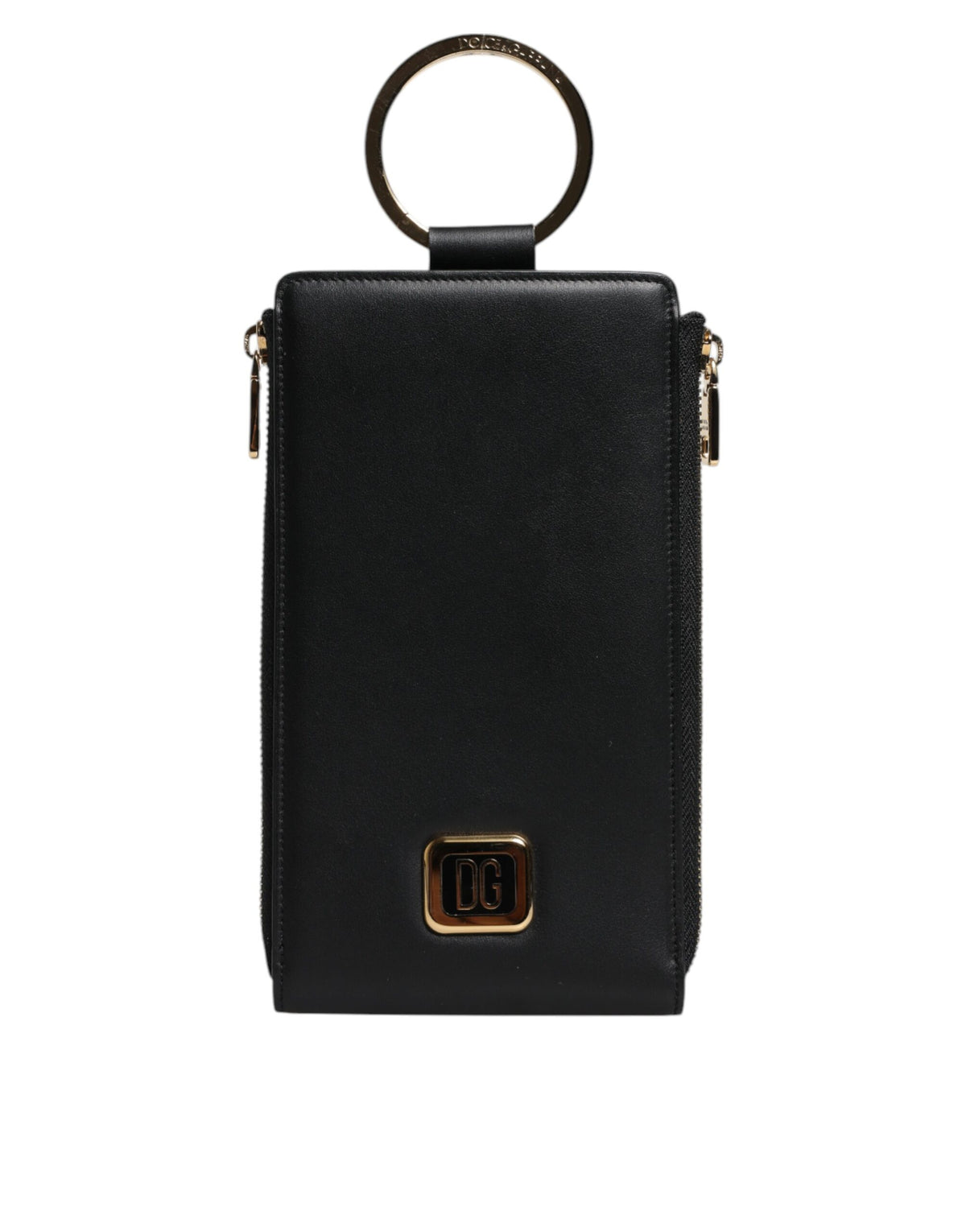 Indulge in the Dolce & Gabbana Black Leather Logo Plaque Neck Strap Card Coin Wallet, a luxurious blend of Italian craftsmanship and timeless elegance for the discerning individual.
