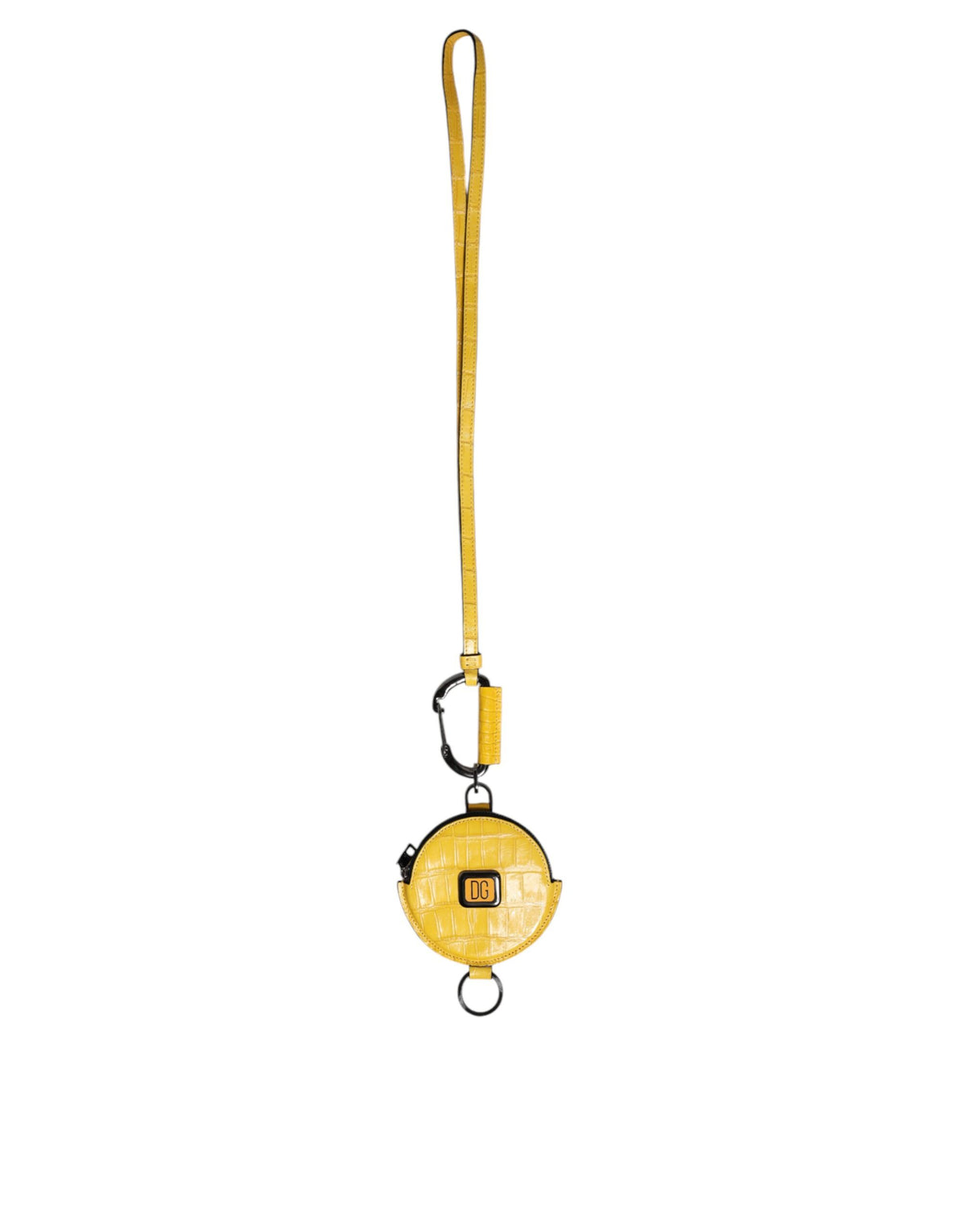 Discover the Dolce & Gabbana Yellow Round Leather DG Logo Coin Purse, a luxurious accessory crafted from fine calf leather, embodying sophistication and timeless elegance.