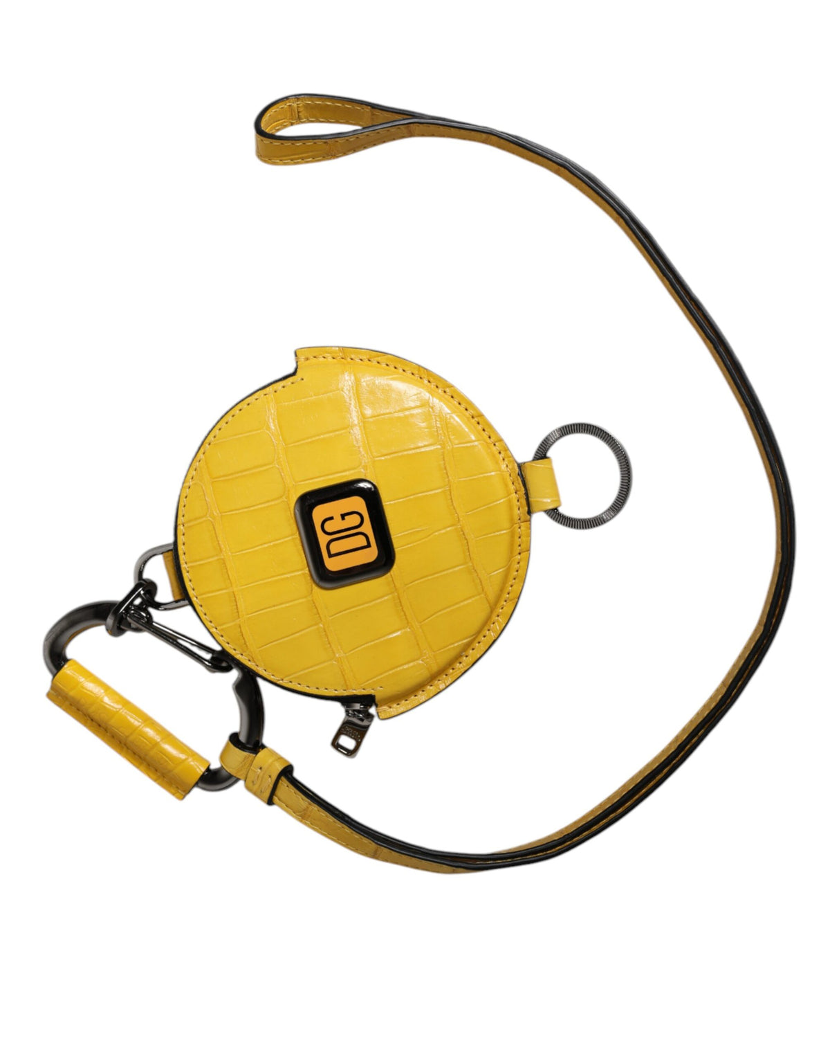 Indulge in the exquisite Dolce & Gabbana Yellow Round Leather DG Logo Coin Purse, a symbol of artisanal luxury crafted from fine calf leather, perfect for the discerning individual.