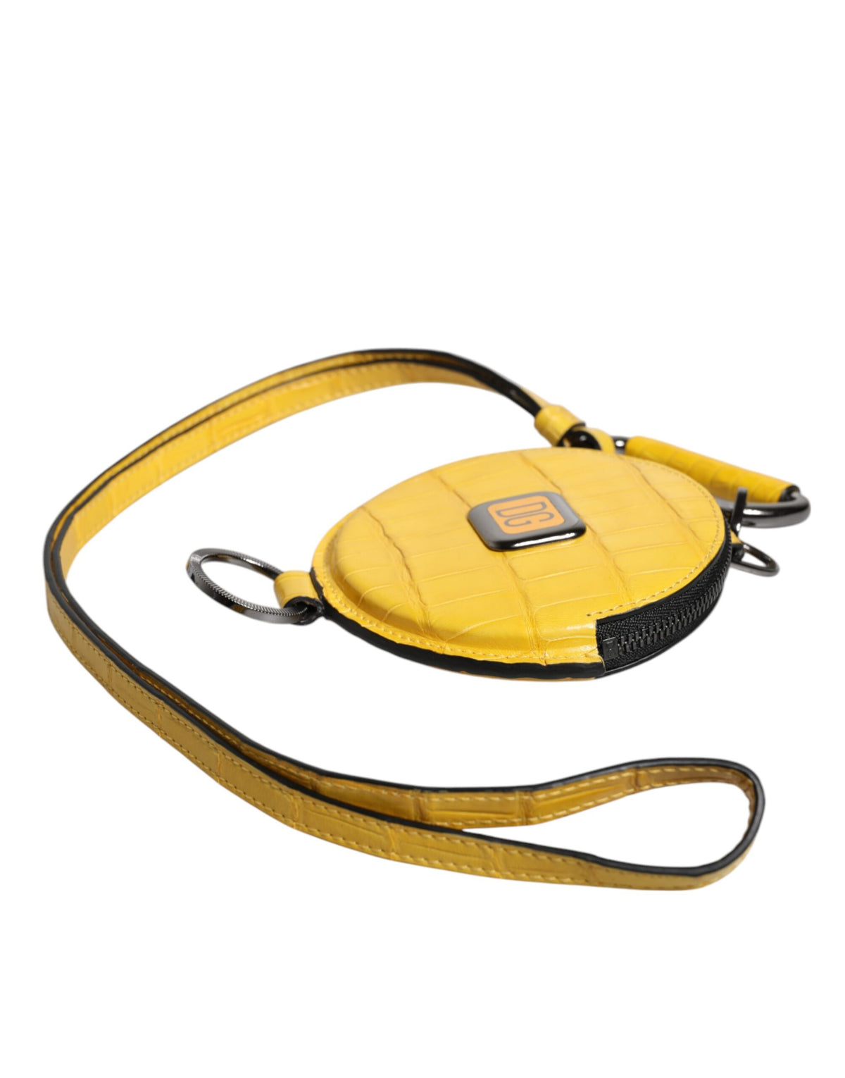 Elevate your style with the Dolce & Gabbana Yellow Round Leather DG Logo Coin Purse, a luxurious accessory crafted from fine calf leather, embodying Italian elegance and sophistication.