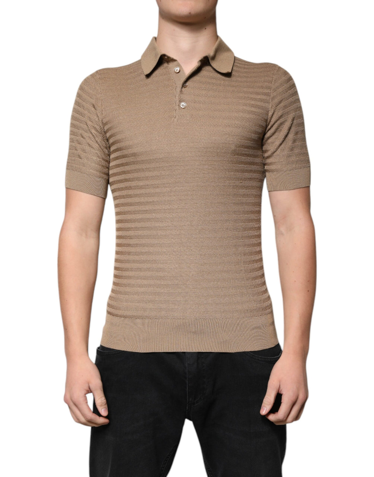 Indulge in the Dolce & Gabbana Brown Collared Silk Polo T-shirt, where exquisite silk meets timeless elegance, perfect for those who embody sophistication and allure.