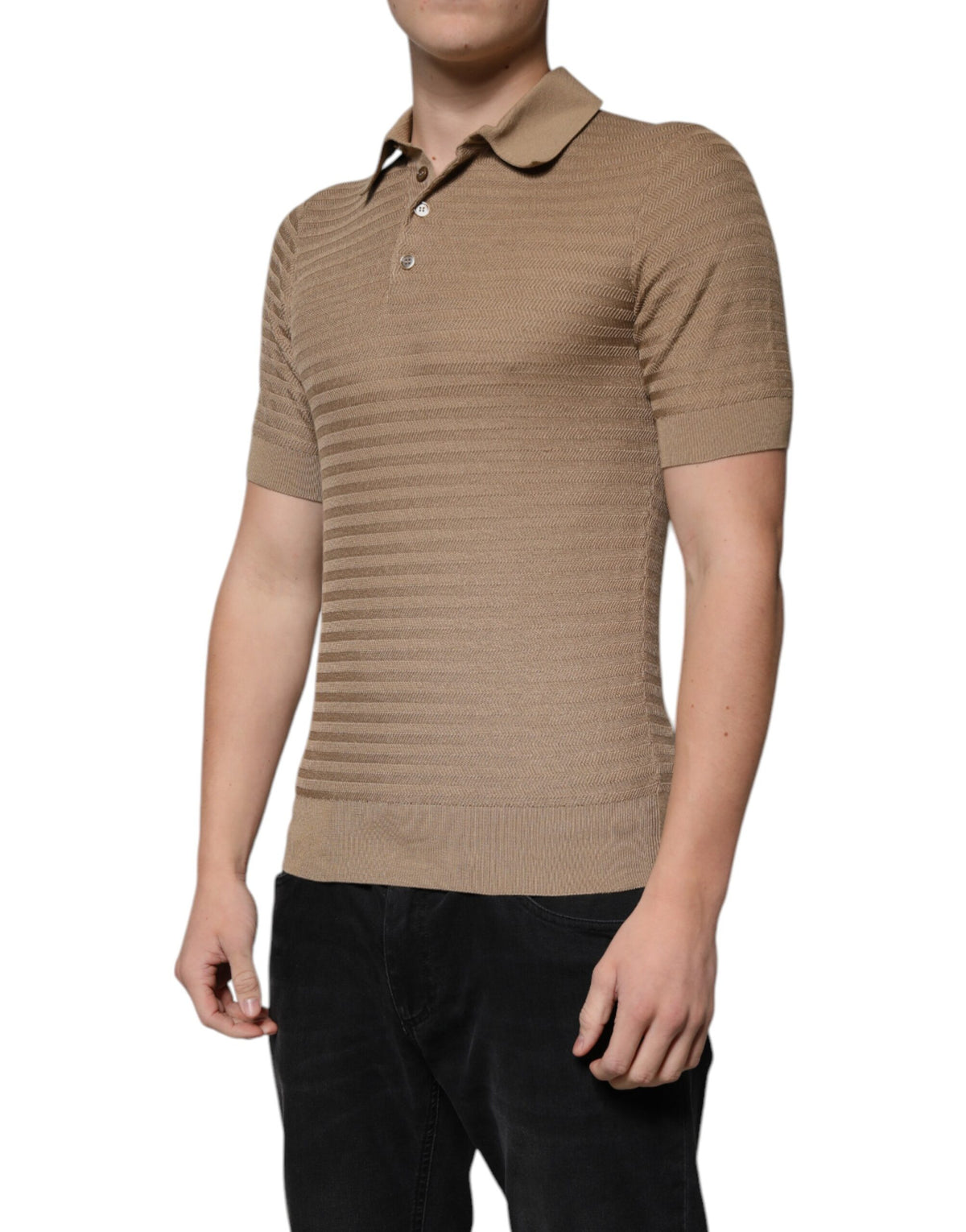 Indulge in the Dolce & Gabbana Brown Collared Silk Polo T-shirt, where luxurious silk meets timeless elegance, perfect for the discerning individual seeking sophistication.