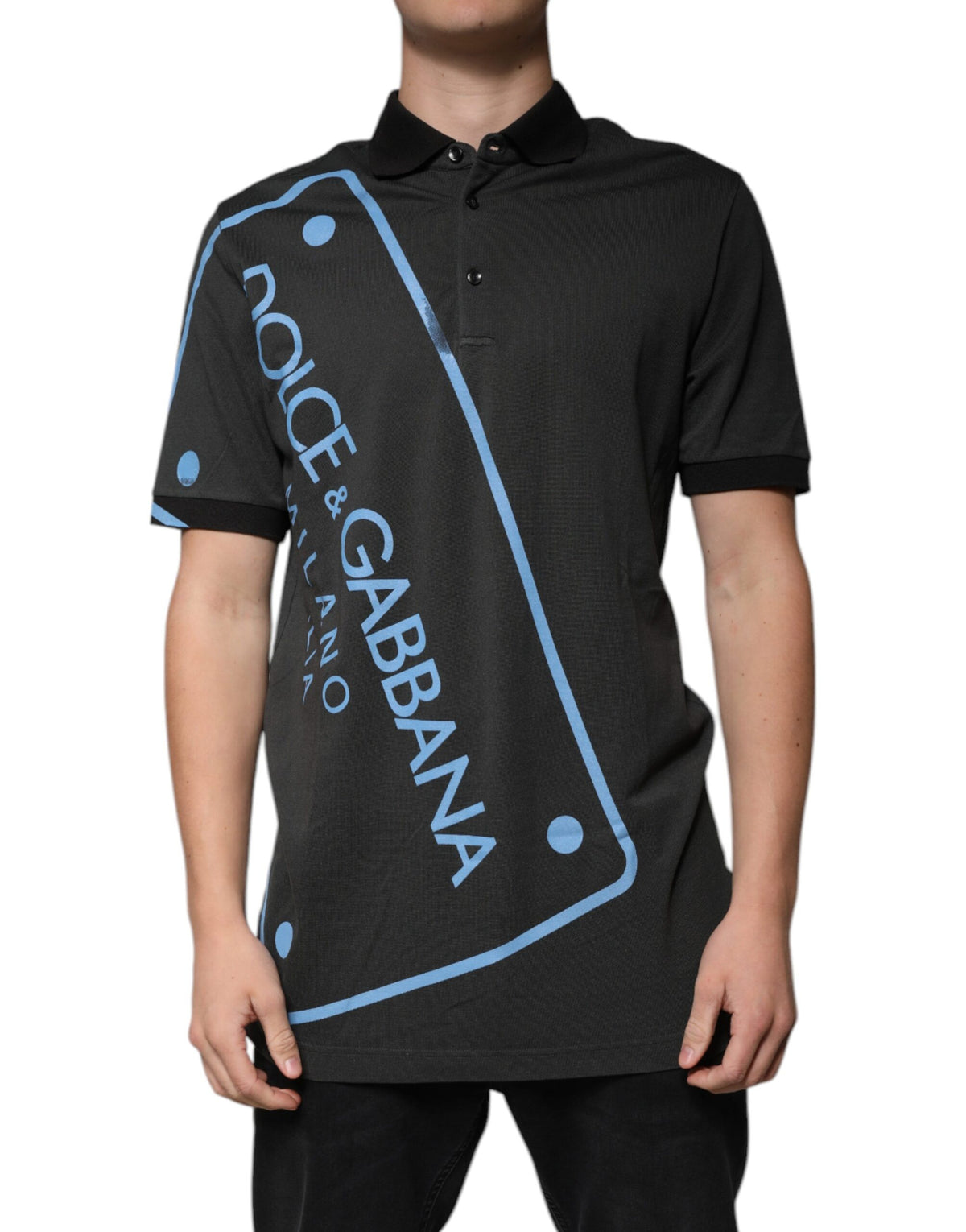 Indulge in the exquisite Dolce & Gabbana Black Logo Print Collared Cotton Polo T-shirt, a symbol of refined elegance and Italian artistry, perfect for the discerning connoisseur.