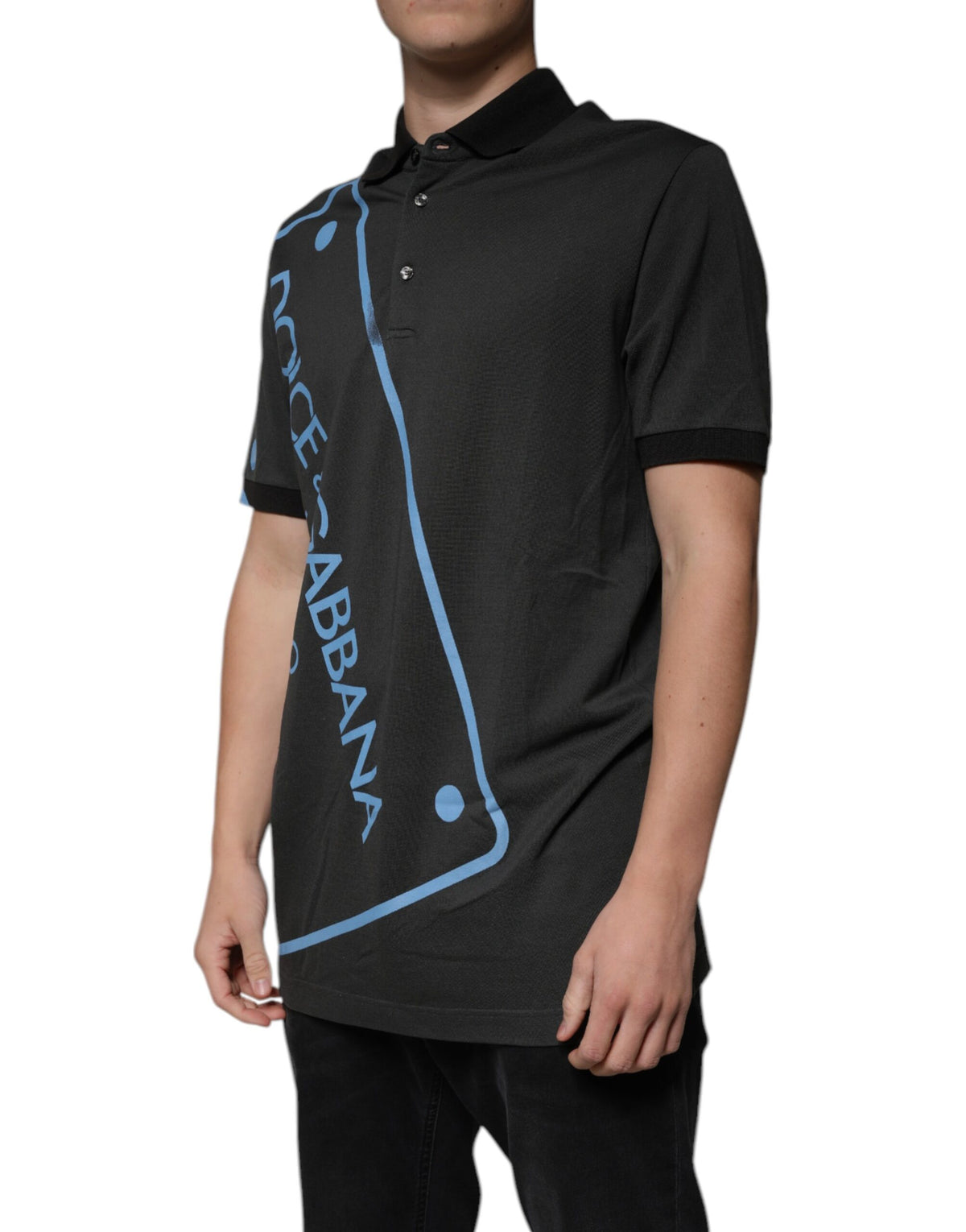 Elevate your wardrobe with the Dolce & Gabbana Black Logo Print Collared Cotton Polo T-shirt, a masterpiece of Italian craftsmanship that embodies timeless elegance and sophistication.