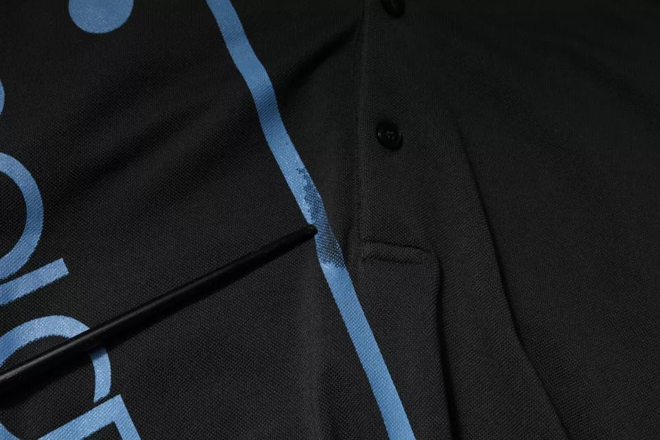 Elevate your wardrobe with the Dolce & Gabbana Black Logo Print Collared Cotton Polo T-shirt, a masterpiece of Italian craftsmanship that embodies timeless elegance and sophistication.