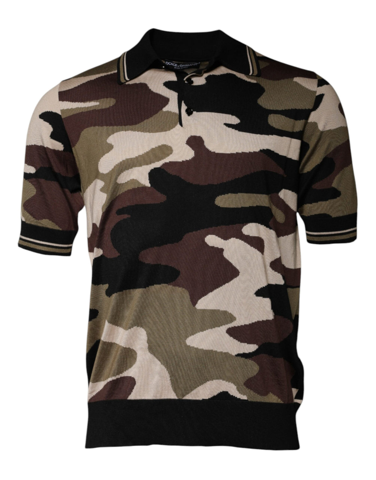 Indulge in the exquisite Dolce & Gabbana Multicolor Camouflage Polo T-shirt, crafted from luxurious silk, embodying timeless elegance and modern sophistication for discerning fashion connoisseurs.