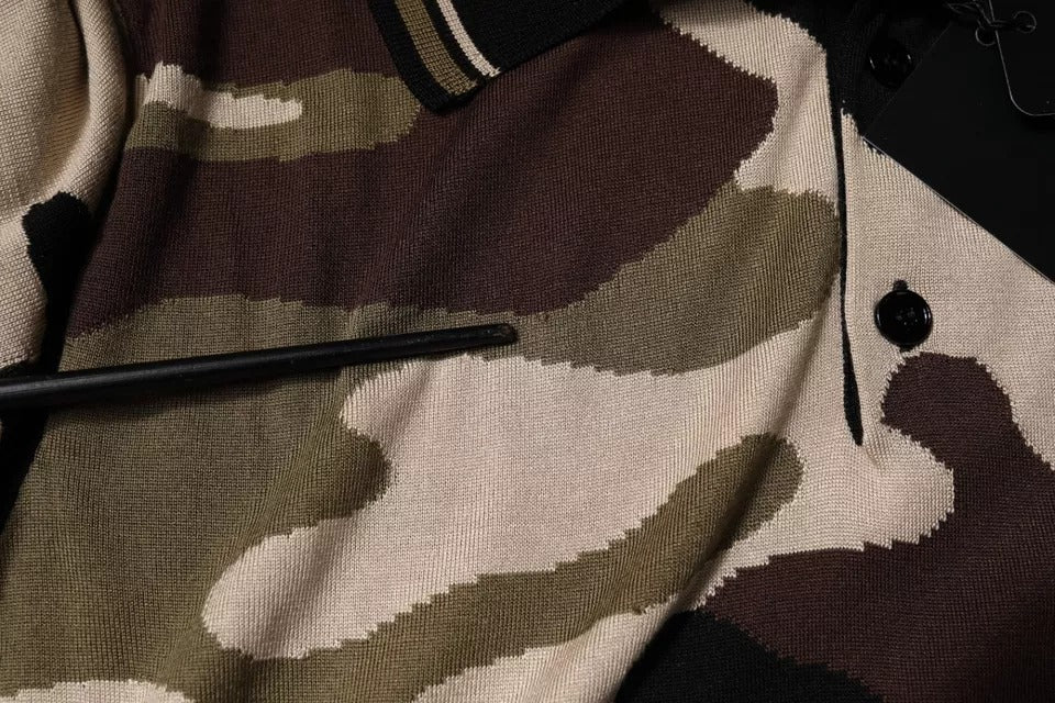 Elevate your wardrobe with the Dolce & Gabbana Multicolor Camouflage Polo T-shirt, a silk masterpiece that embodies luxury and sophistication for the discerning individual.