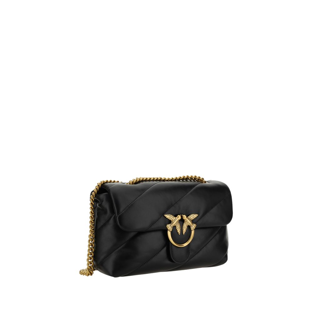 Indulge in the opulence of the PINKO Black Calf Leather Bos Taurus Shoulder Bag, a masterpiece of exquisite craftsmanship and timeless elegance, perfect for any occasion.