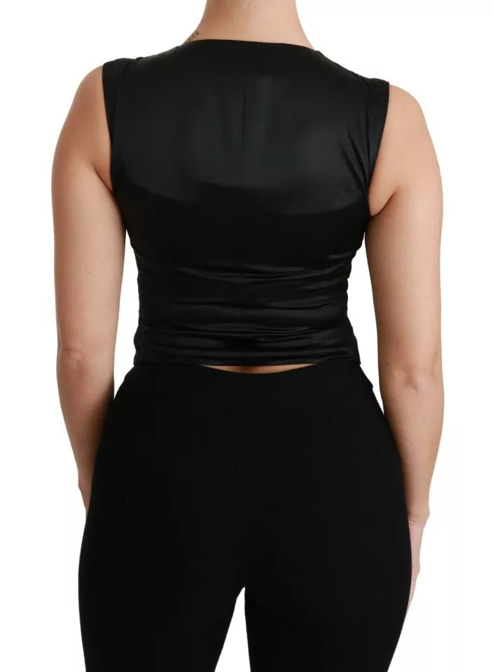 Elevate your wardrobe with the Dolce & Gabbana Black Lace Waistcoat Slim Vest, a masterpiece of silk and lace, embodying timeless elegance and sophisticated allure.