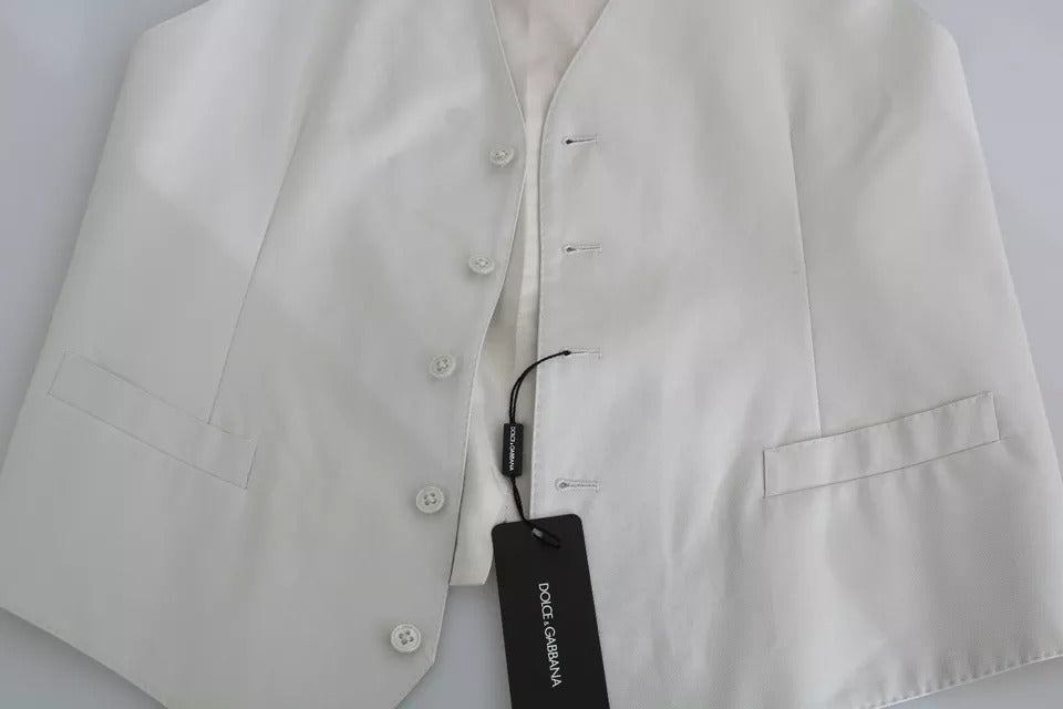 Experience the exquisite allure of the Dolce & Gabbana Off-White Cotton Silk Formal Coat Vest, a testament to Italian craftsmanship and timeless elegance for sophisticated occasions.