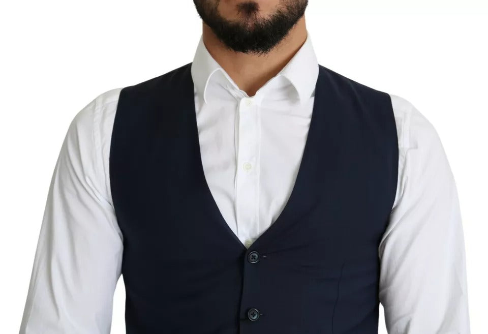 Elevate your elegance with the Dolce & Gabbana Navy Blue Waistcoat, a luxurious cotton masterpiece from the MainLine collection, perfect for distinguished occasions.