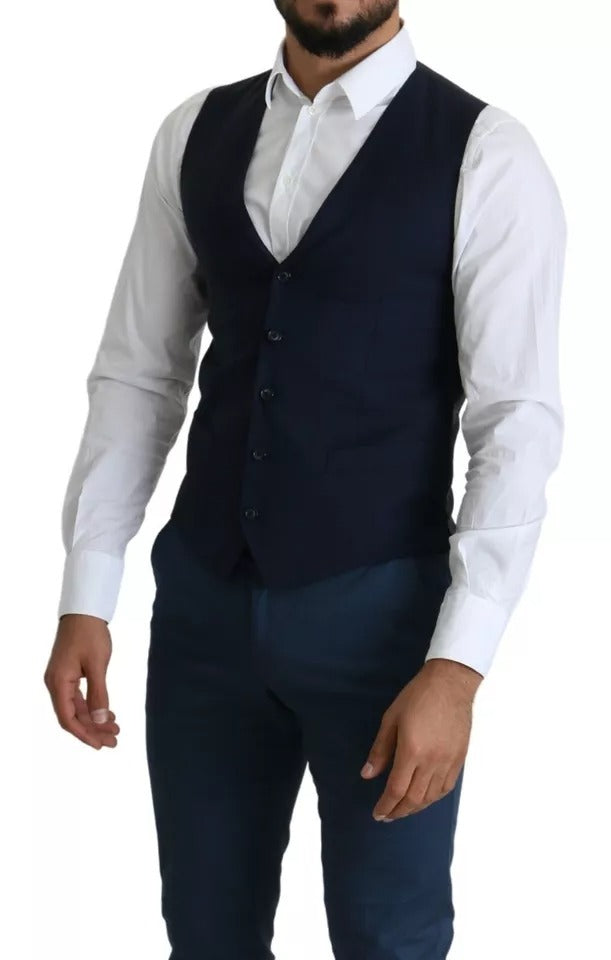 Indulge in the exquisite Dolce & Gabbana Navy Blue Waistcoat, crafted from luxurious cotton, embodying timeless elegance and Italian artistry for the discerning individual.
