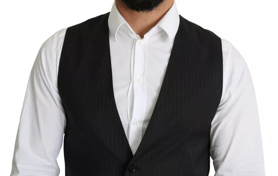 Elevate your formal wardrobe with the Dolce & Gabbana Black Men Formal STAFF Dress Waistcoat Vest, crafted from premium materials for timeless sophistication and exquisite Italian craftsmanship.