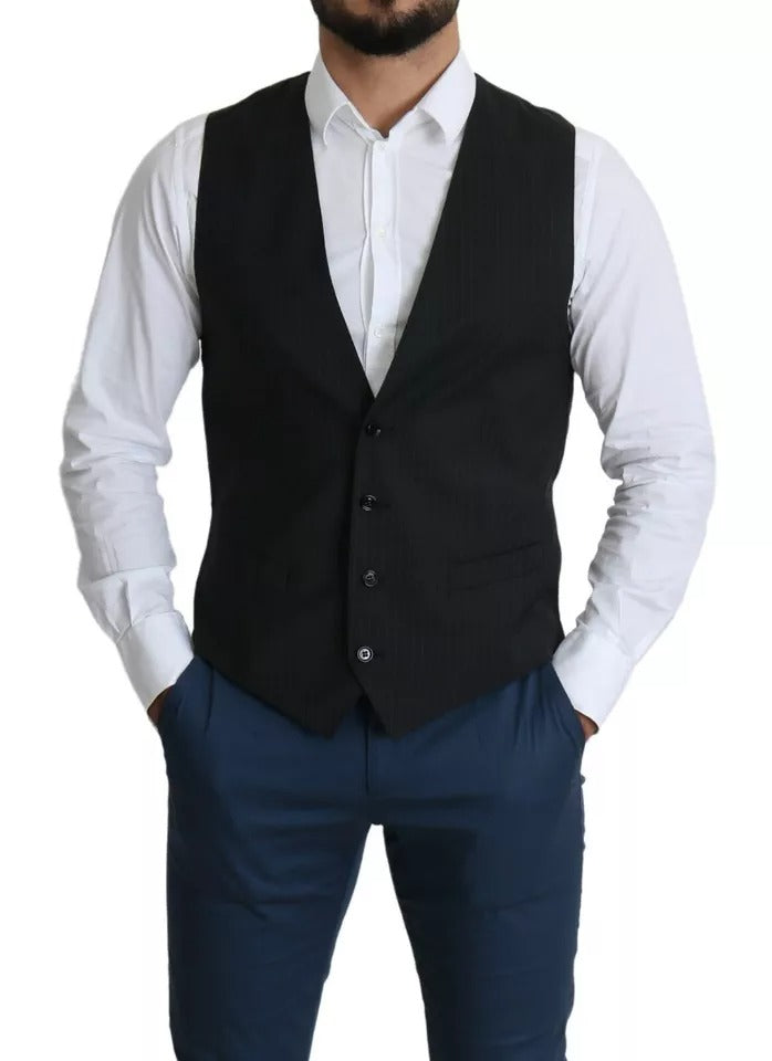 Elevate your formal wardrobe with the Dolce & Gabbana Black Men Formal STAFF Dress Waistcoat Vest, a masterpiece of Italian craftsmanship in luxurious virgin wool.