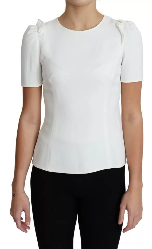 Elevate your wardrobe with the Dolce & Gabbana White Viscose Stretch Blouse Top, a masterpiece of Italian craftsmanship that embodies timeless elegance and refined luxury.