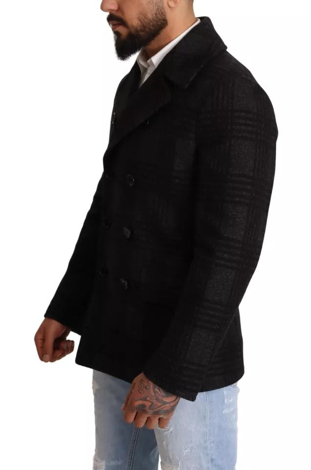 Dolce & Gabbana Black Trench Coat Check Wool Jacket Couture