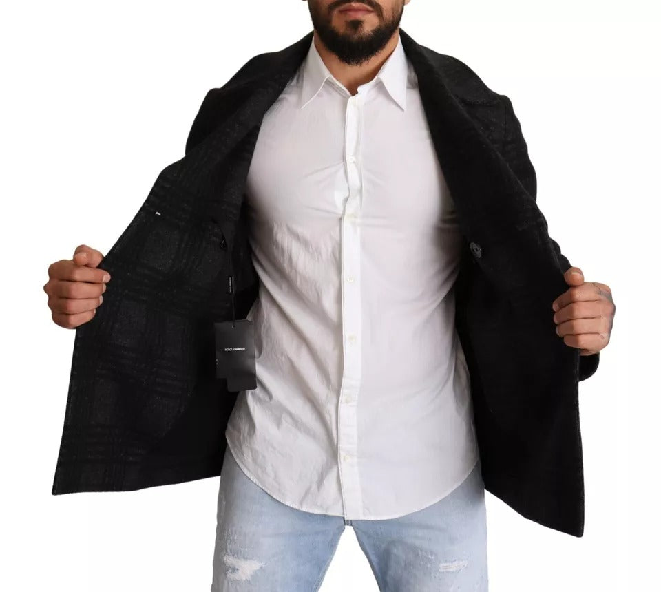 Dolce & Gabbana Black Trench Coat Check Wool Jacket Couture