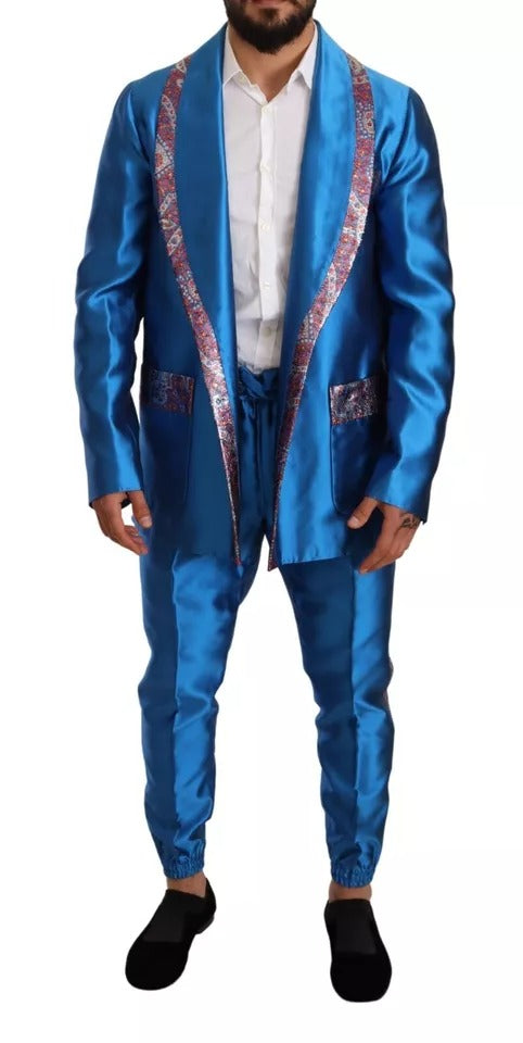 Dolce & Gabbana Blue Jacquard Silk Suit - Exquisite Luxury