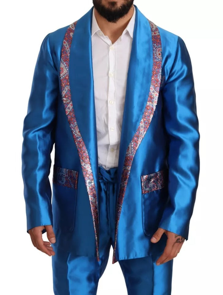 Dolce & Gabbana Blue Jacquard Silk Suit - Exquisite Luxury