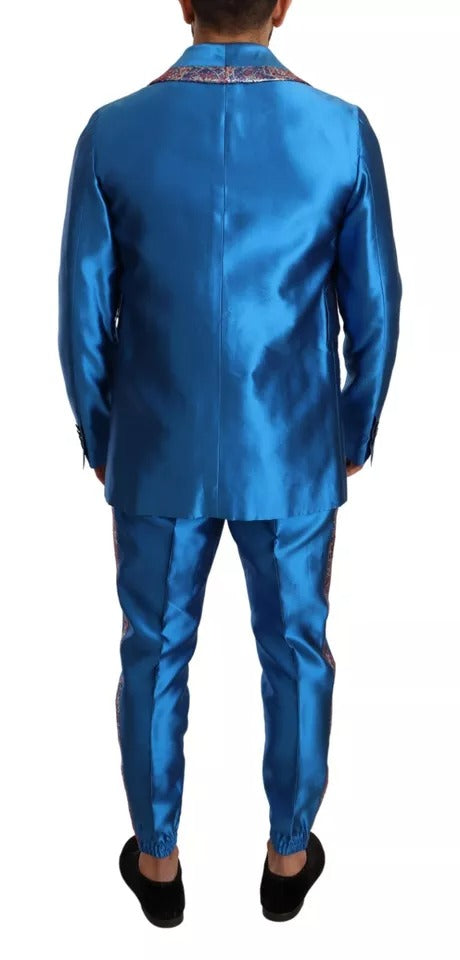 Dolce & Gabbana Blue Jacquard Silk Formal Suit - Exquisite Elegance
