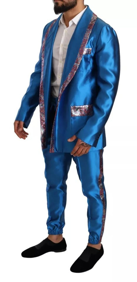 Dolce & Gabbana Blue Jacquard Silk Formal Suit - Exquisite Elegance