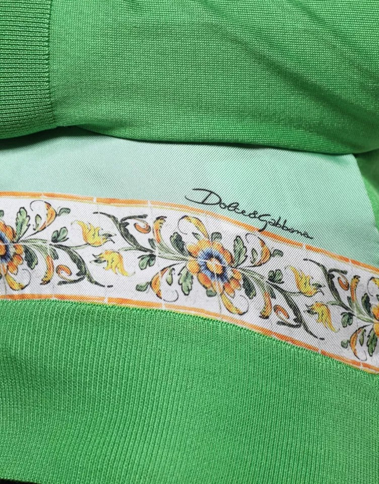 Indulge in the exquisite Dolce & Gabbana Green Silk Granita Al Limone Long Sleeves Sweater, a masterpiece of Italian craftsmanship that embodies luxury and sophistication.