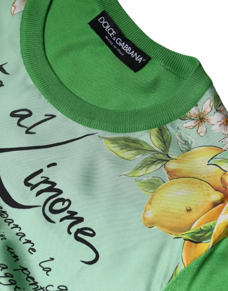 Indulge in the exquisite Dolce & Gabbana Green Silk Granita Al Limone Long Sleeves Sweater, a masterpiece of Italian craftsmanship that embodies timeless elegance and luxurious allure.