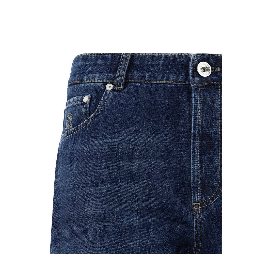 Indulge in the Brunello Cucinelli Blue Cotton Straight-Leg Jeans from the SS26 collection, where exquisite craftsmanship meets timeless elegance for the discerning individual.