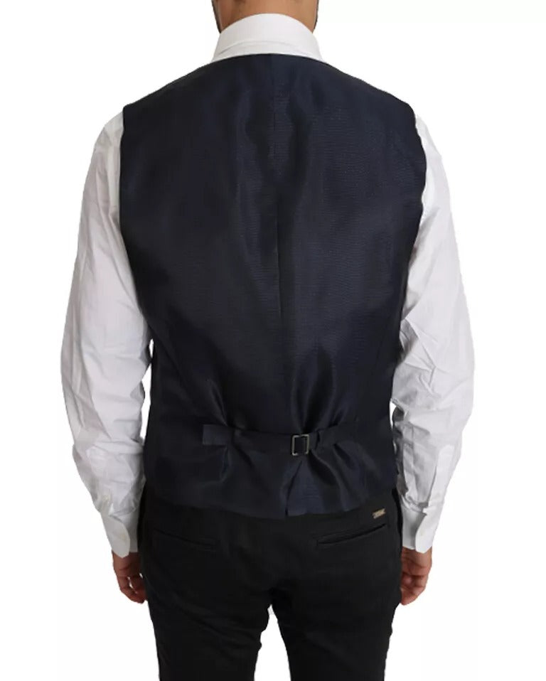 Indulge in the exquisite Dolce & Gabbana Blue Wool MARTINI Blazer Vest, crafted from luxurious materials for a refined silhouette that elevates any occasion.