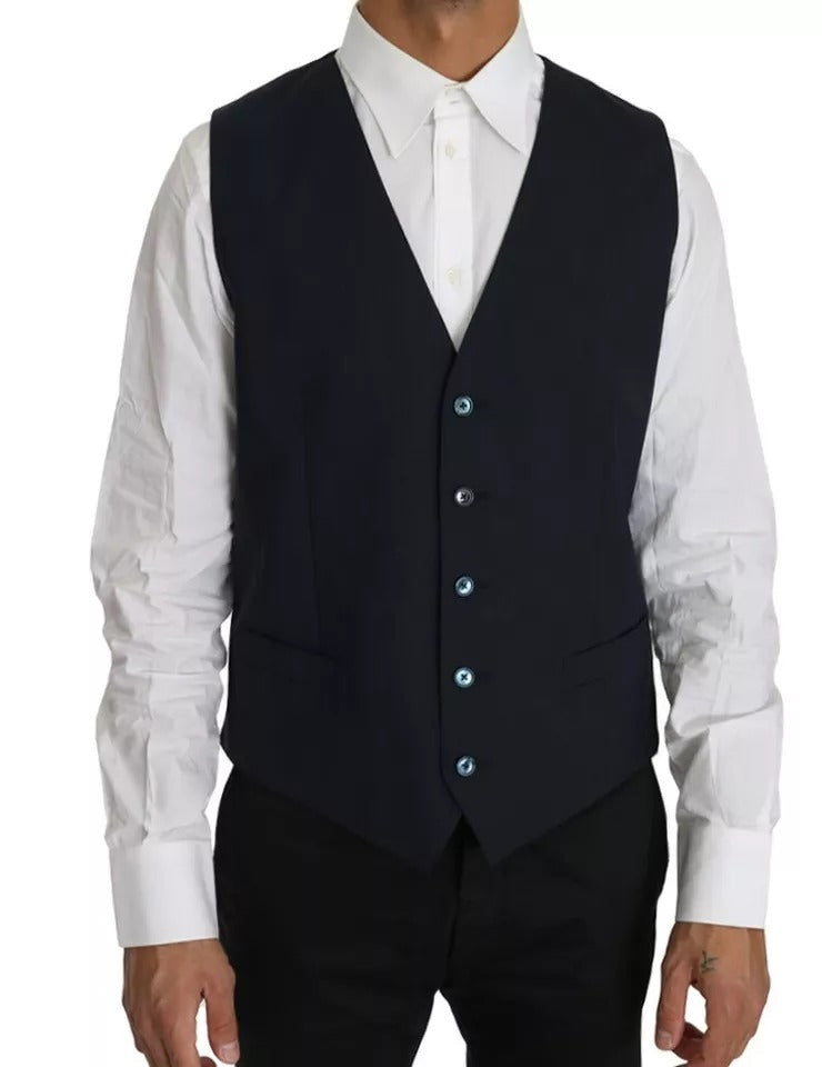 Indulge in the exquisite Dolce & Gabbana Blue Wool MARTINI Blazer Vest, a masterpiece of Italian craftsmanship, blending luxurious wool and elastane for timeless elegance.