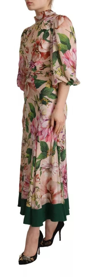 Indulge in the exquisite elegance of Dolce & Gabbana's Pink A-line Sheath Floral Pussy Bow Long Dress, crafted from luxurious silk, embodying sophistication for every occasion.