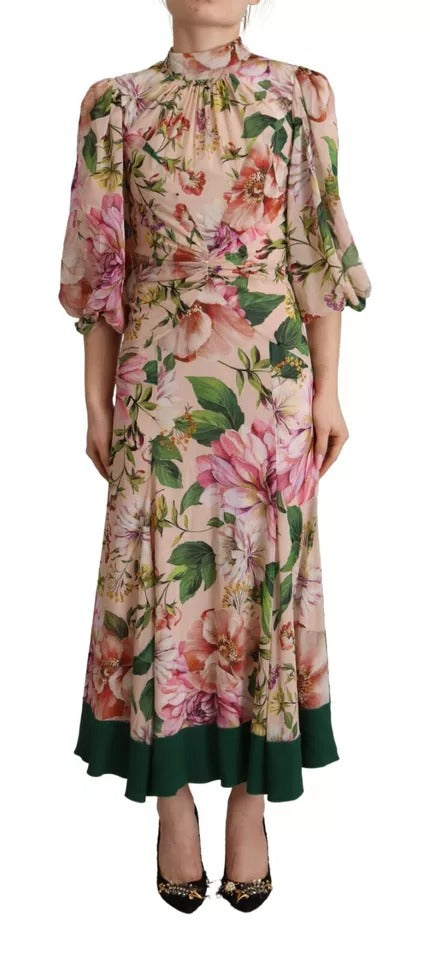 Indulge in the exquisite allure of the Dolce & Gabbana Pink A-line Sheath Floral Pussy Bow Long Dress, where luxurious silk meets timeless craftsmanship for unforgettable elegance.