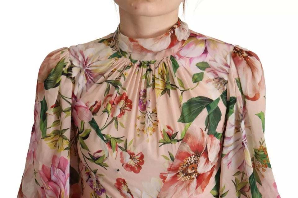 Indulge in the exquisite Dolce & Gabbana Pink A-line Sheath Floral Pussy Bow Long Dress, a luxurious blend of silk and artistry, perfect for unforgettable soirées.