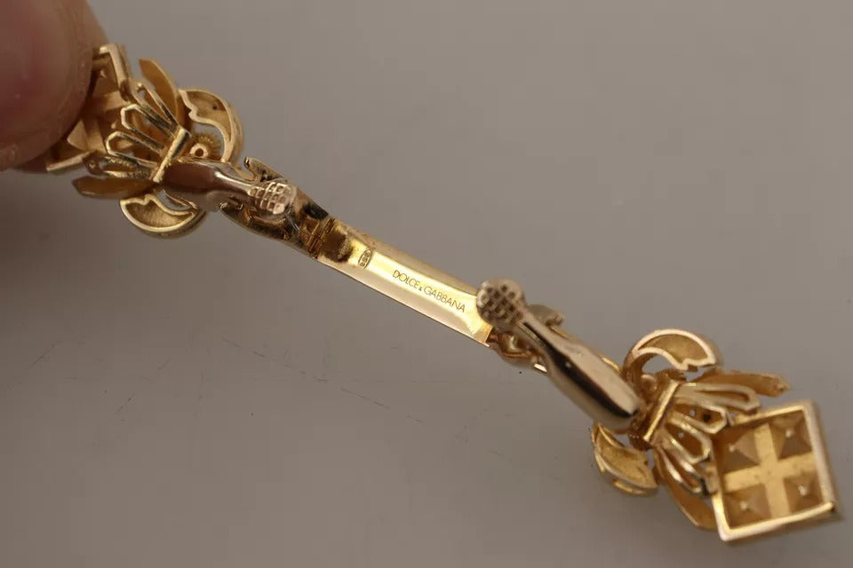 Elevate your elegance with the Dolce & Gabbana Gold Plated 925 Sterling Silver Crystal Collar Stop Brooch, a masterpiece of Italian craftsmanship that embodies luxury and sophistication.